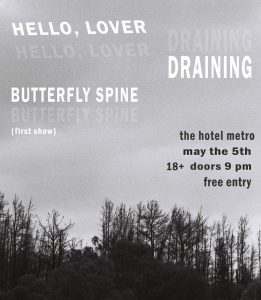 Hello, Lover with DRAINING and Butterfly Spine Sat 5 May